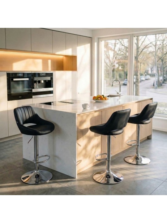 Tabouret de bar Milet simili cuir chromé, noir Tabouret de bar Milet simili cuir chromé, noir