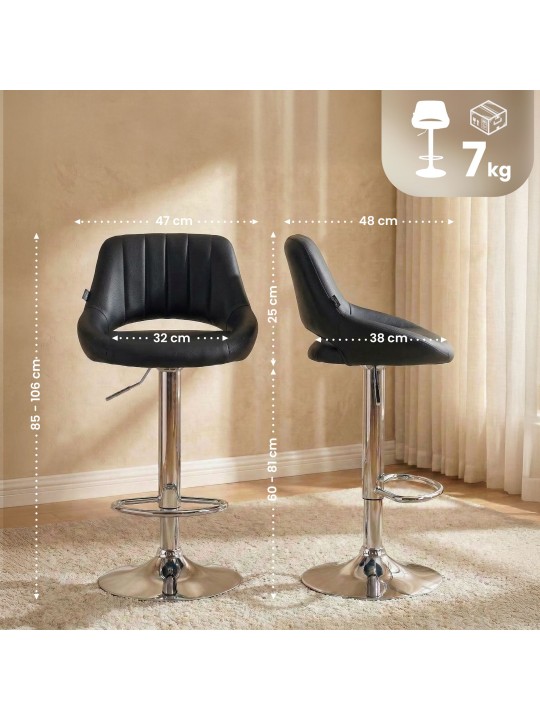 Tabouret de bar Milet simili cuir chromé, noir Tabouret de bar Milet simili cuir chromé, noir
