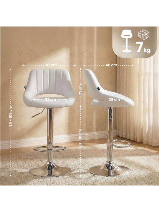 Tabouret de bar Milet simili cuir chromé, blanc