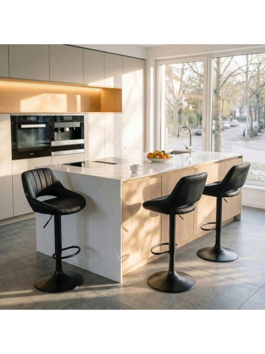 Tabouret de bar Milet simili cuir, noir