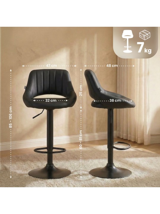 Tabouret de bar Milet simili cuir, noir