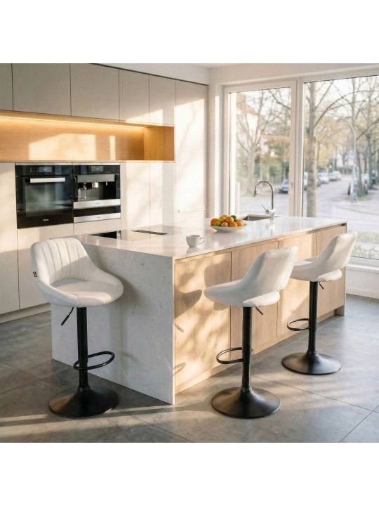 Tabouret de bar Milet simili cuir, blanc