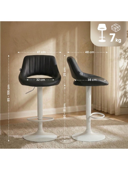 Tabouret de bar Milet simili cuir, noir