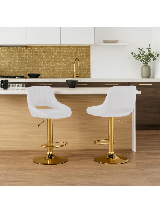 Tabouret de bar Milet simili cuir or, blanc Tabouret de bar Milet simili cuir or, blanc