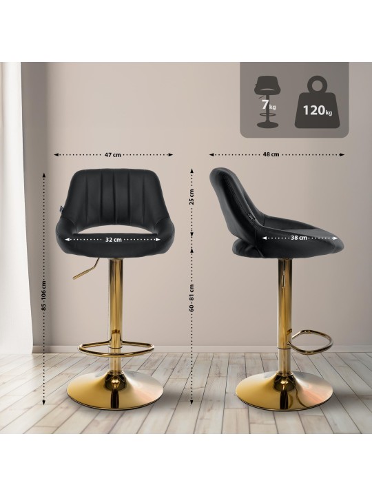 Tabouret de bar Milet similicuir or, noir Tabouret de bar Milet similicuir or, noir