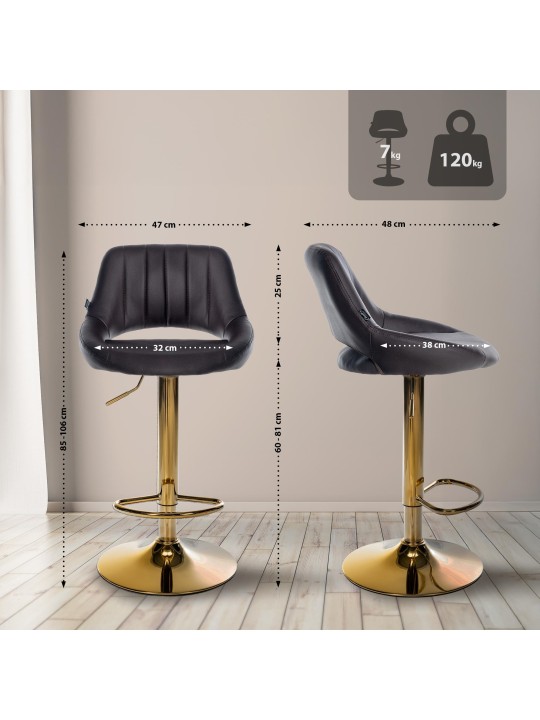 Tabouret de bar Milet similicuir or, brun