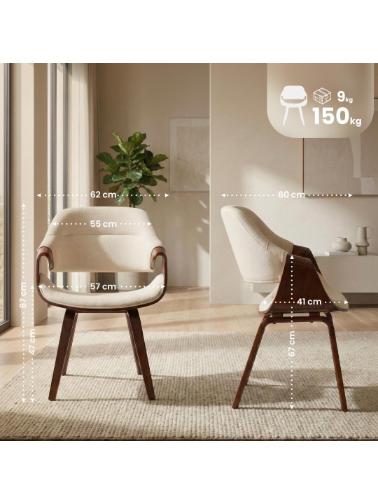 Chaise de salle à manger Maira tissu, noyer/crème