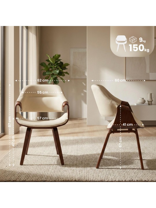 Chaise de salle à manger Maira similicuir, noyer/crème