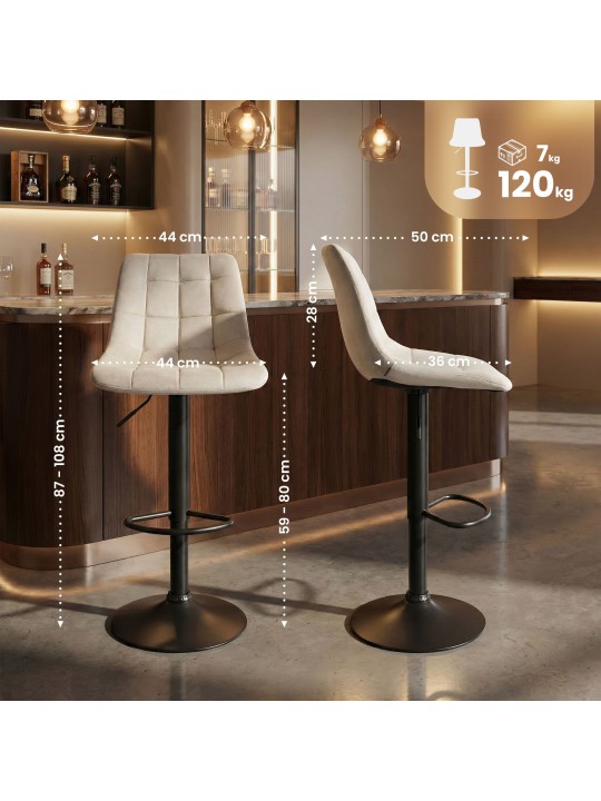 Tabouret de bar Mapun velours, crème