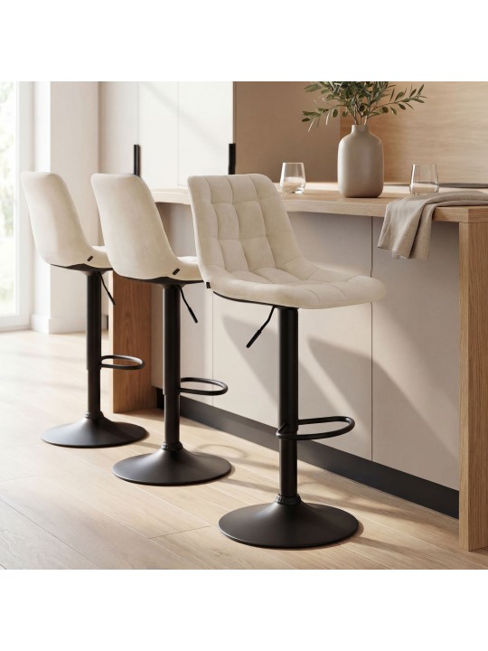 Tabouret de bar Mapun velours, crème