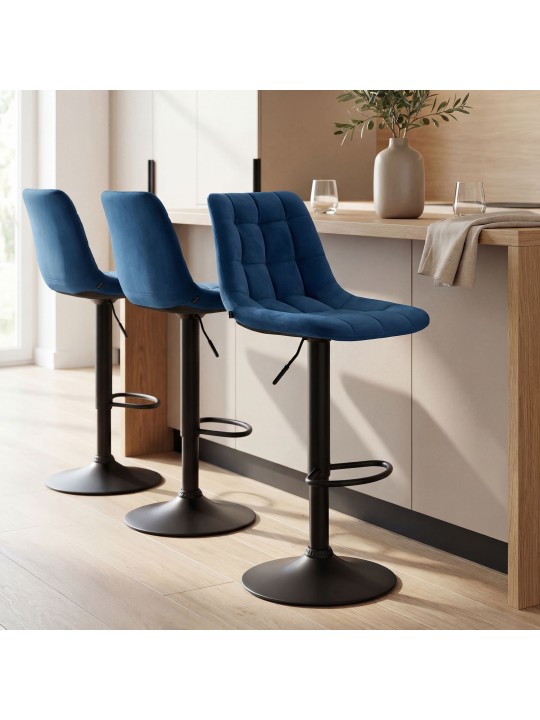 Tabouret de bar Mapun velours, bleu