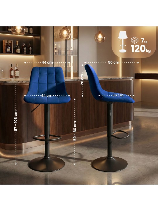 Tabouret de bar Mapun velours, bleu