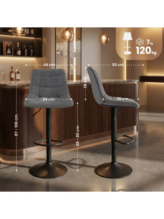 Tabouret de bar Mapun tissu, gris
