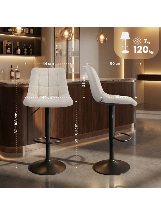 Tabouret de bar Mapun tissu, crème