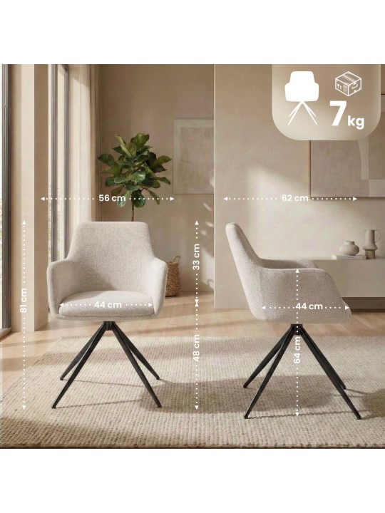 Lot de 2 chaises de salle à manger Olema tissu, crème Lot de 2 chaises de salle à manger Olema tissu, crème