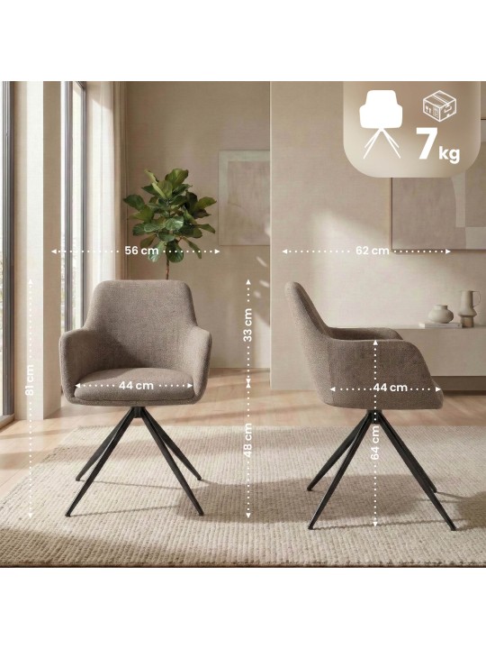 Lot de 2 chaises de salle à manger Olema tissu, taupe Lot de 2 chaises de salle à manger Olema tissu, taupe