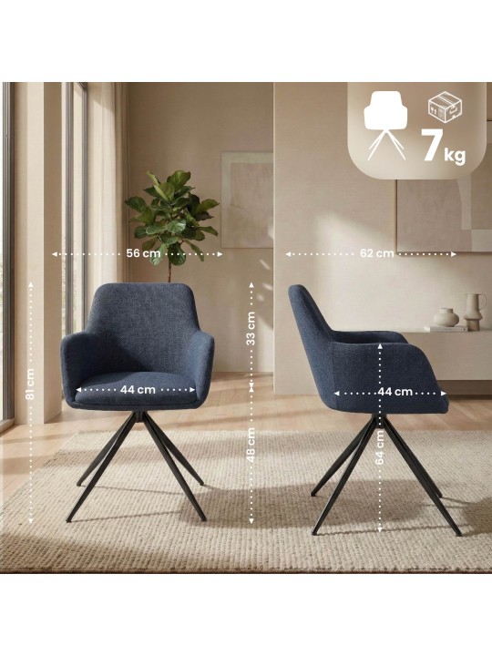 Lot de 2 chaises de salle à manger Olema tissu, bleu Lot de 2 chaises de salle à manger Olema tissu, bleu