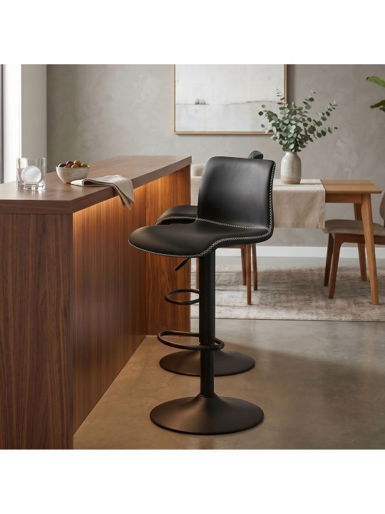 Lot de 2 tabourets de bar Henchy similicuir, noir Lot de 2 tabourets de bar Henchy similicuir, noir