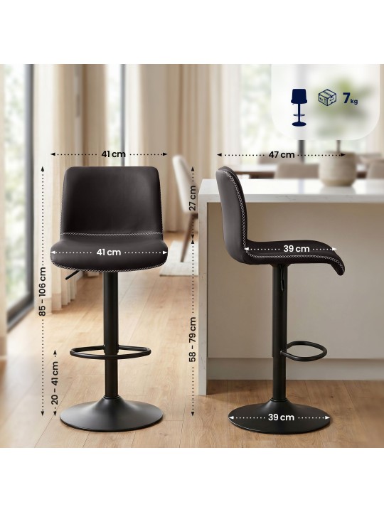 Lot de 2 tabourets de bar Henchy similicuir, noir Lot de 2 tabourets de bar Henchy similicuir, noir