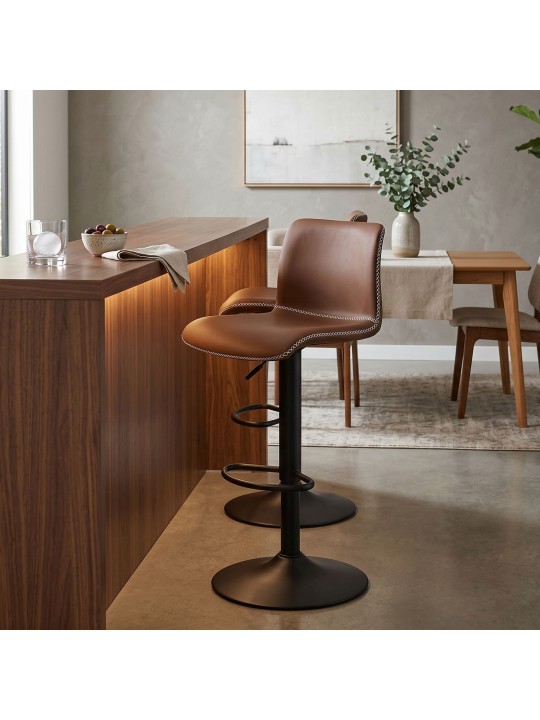 Lot de 2 tabourets de bar Henchy similicuir, marron