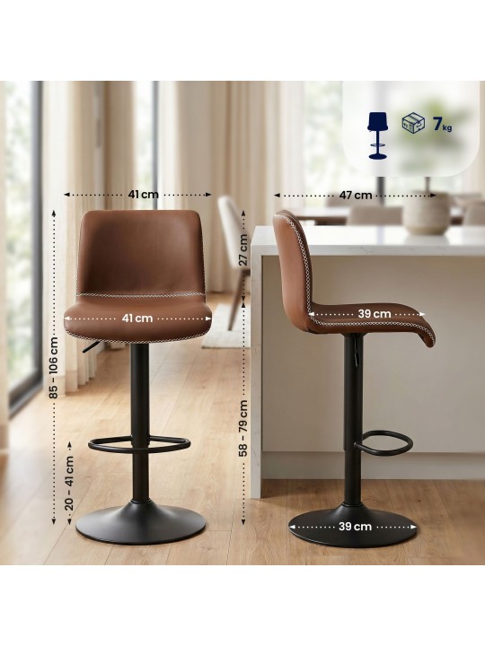 Lot de 2 tabourets de bar Henchy similicuir, marron