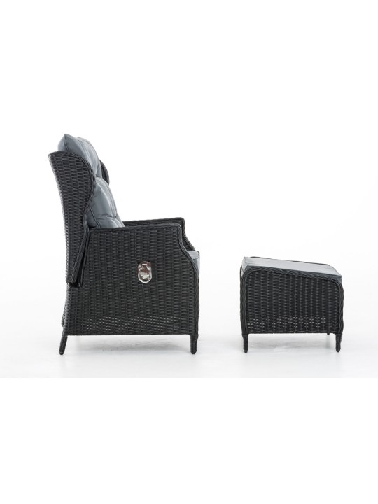 Fauteuil Breno incl. repose-pieds gris fer, noir