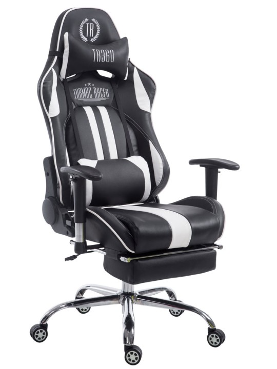 Chaise de bureau Racing Limit avec repose-pieds, noir/blanc