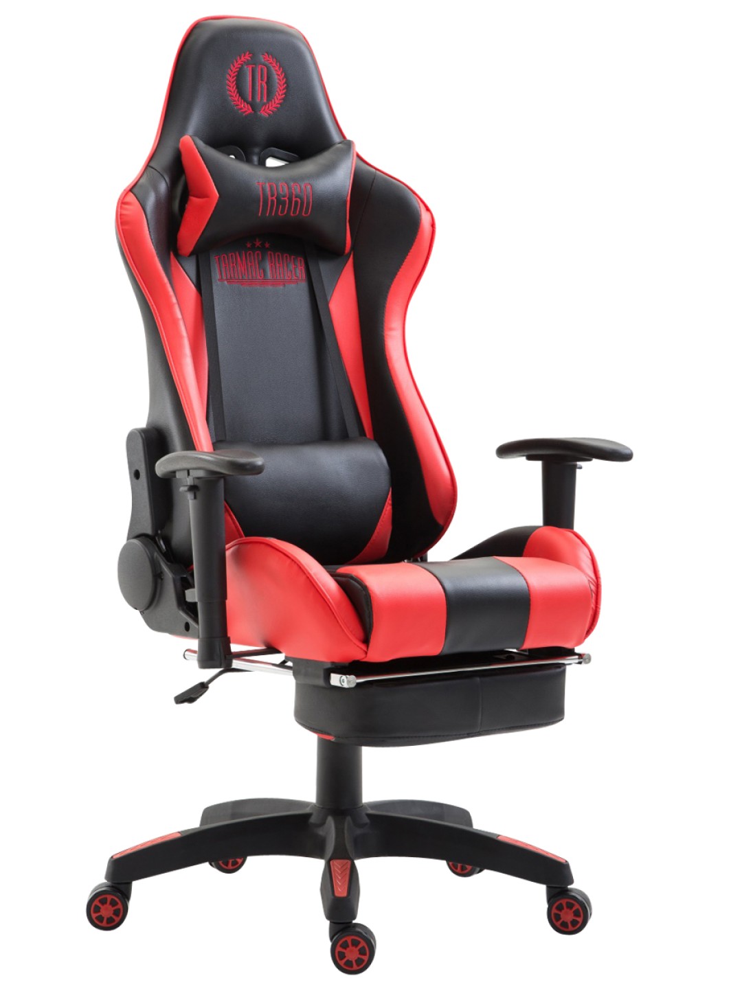 Chaise de bureau Boavista simili cuir avec repose-pieds, noir/rouge