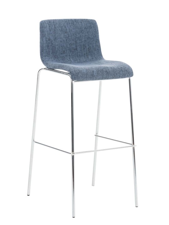 Tabouret de bar Hoover tissu 4 pieds structure chrome, bleu