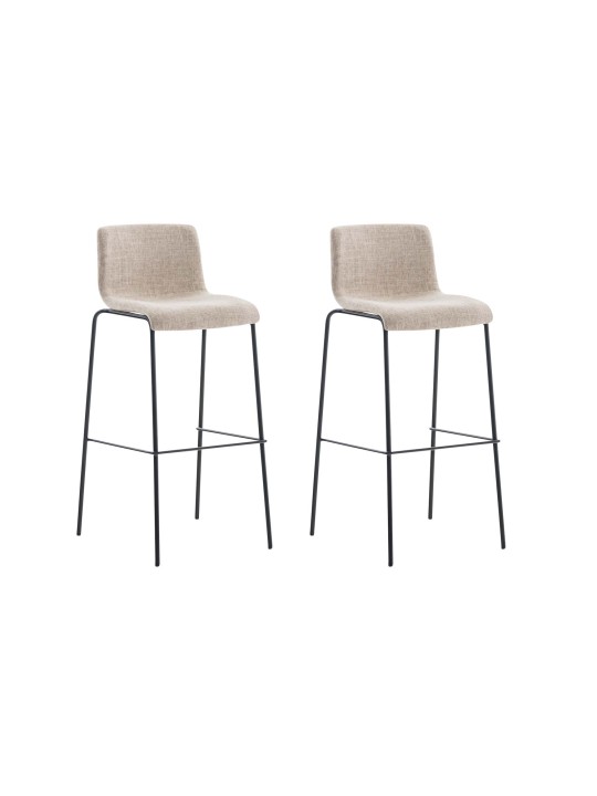 Lot de 2 tabourets de bar Hoover tissu structure 4 pieds, crème