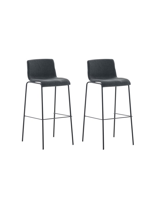Lot de 2 tabourets de bar Hoover tissu structure 4 pieds, gris foncé