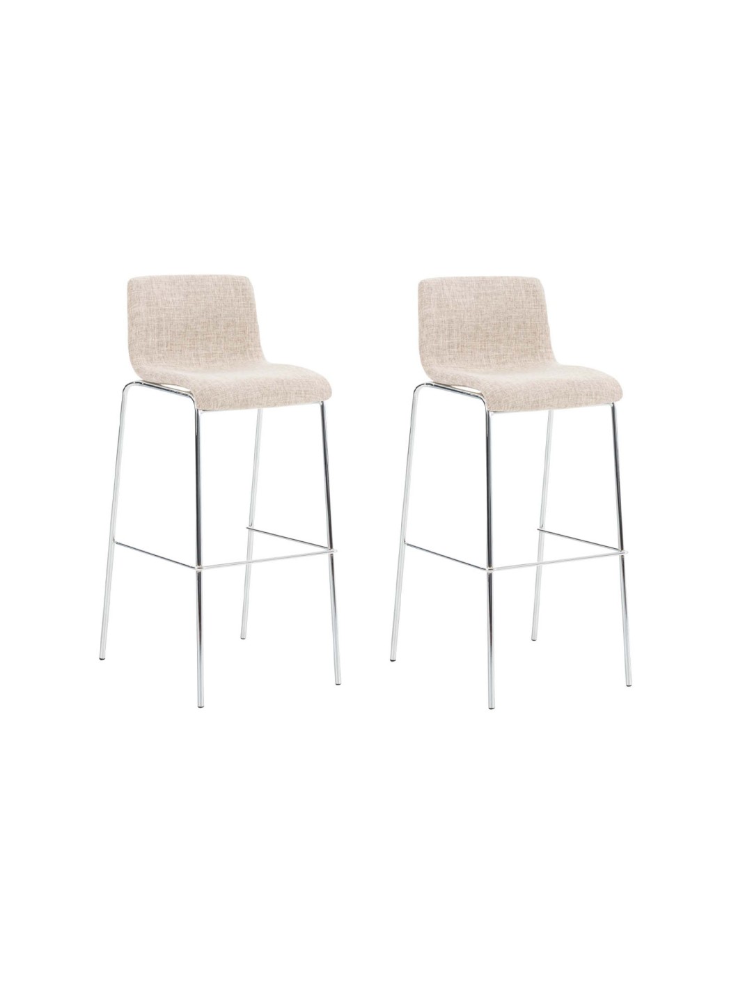 Lot de 2 tabourets de bar Hoover tissu 4 pieds structure chrome, crème