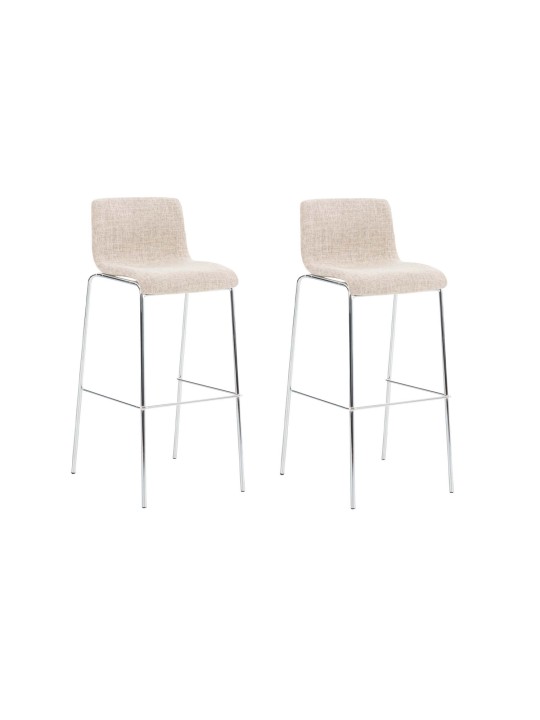 Lot de 2 tabourets de bar Hoover tissu 4 pieds structure chrome, crème