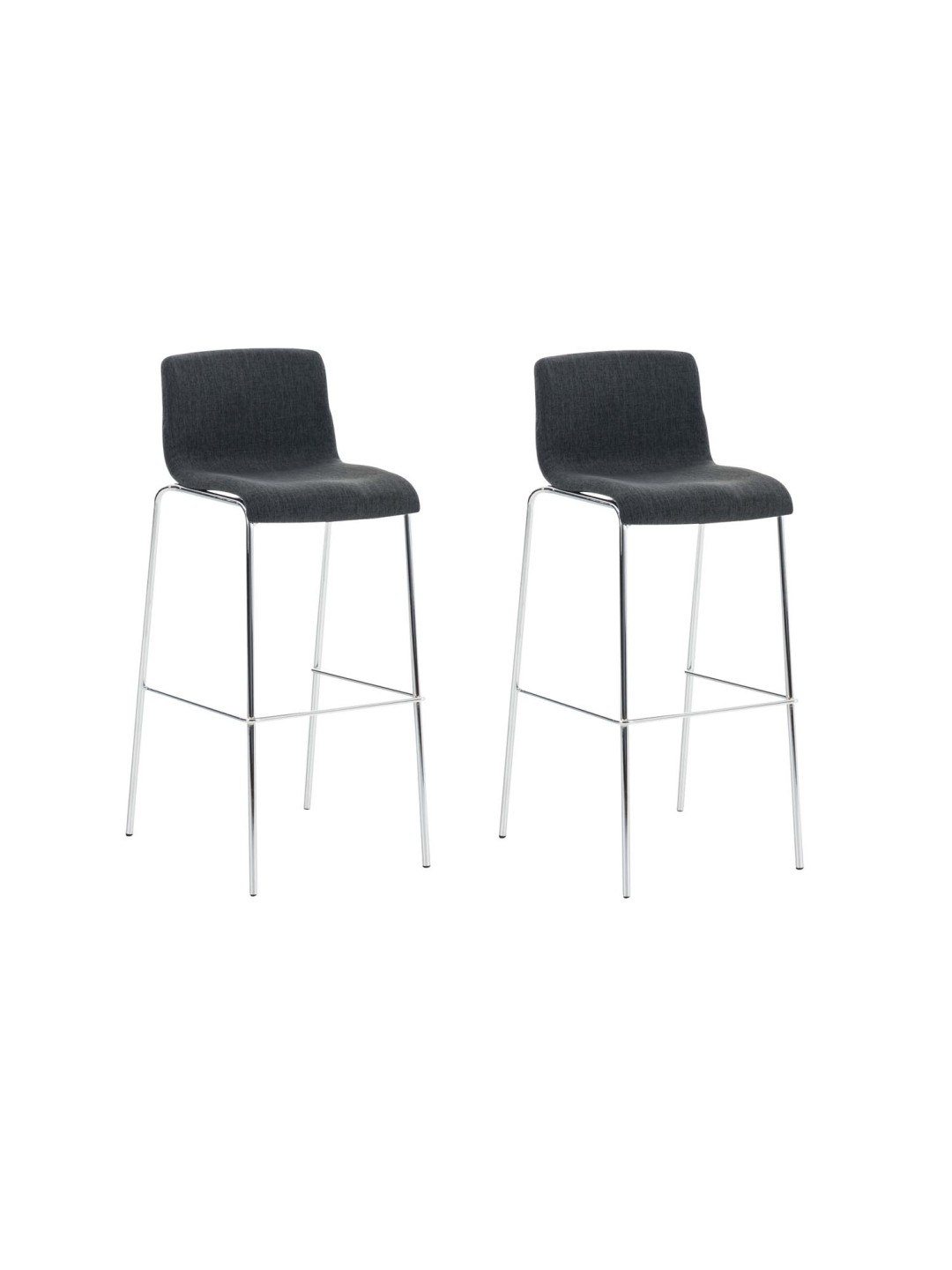 Lot de 2 tabourets de bar Hoover tissu 4 pieds structure chrome, gris foncé