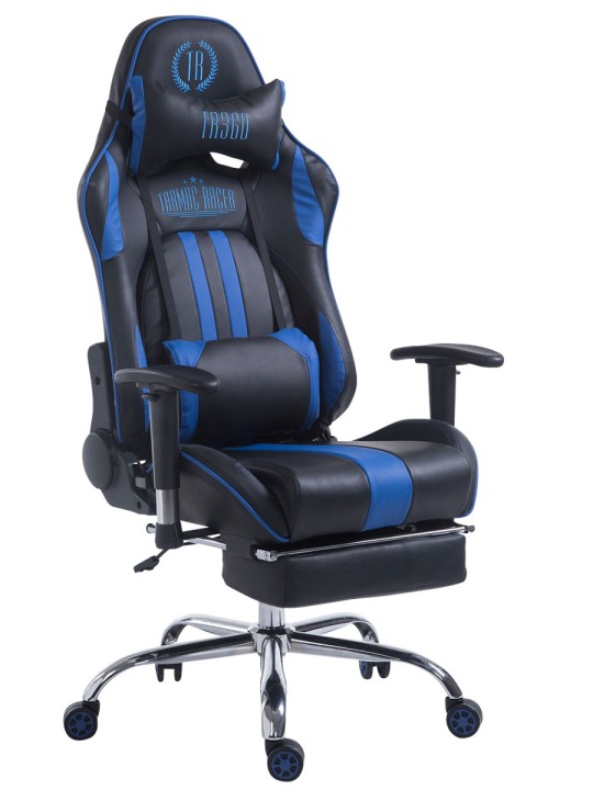 Chaise de bureau Racing Limit V2 en cuir artificiel avec repose-pieds, noir/bleu