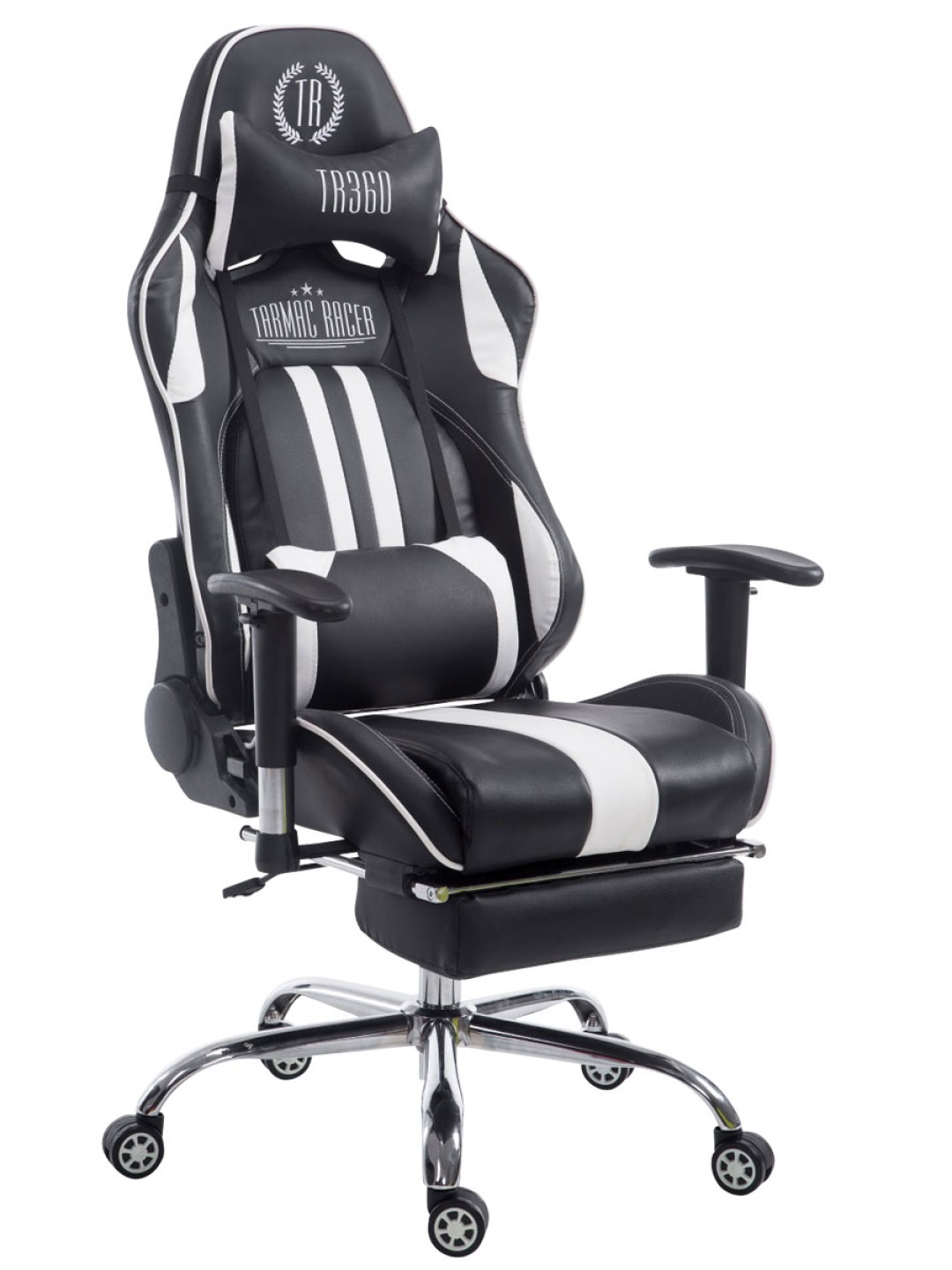 Chaise de bureau Racing Limit V2 en cuir artificiel avec repose-pieds, noir/blanc