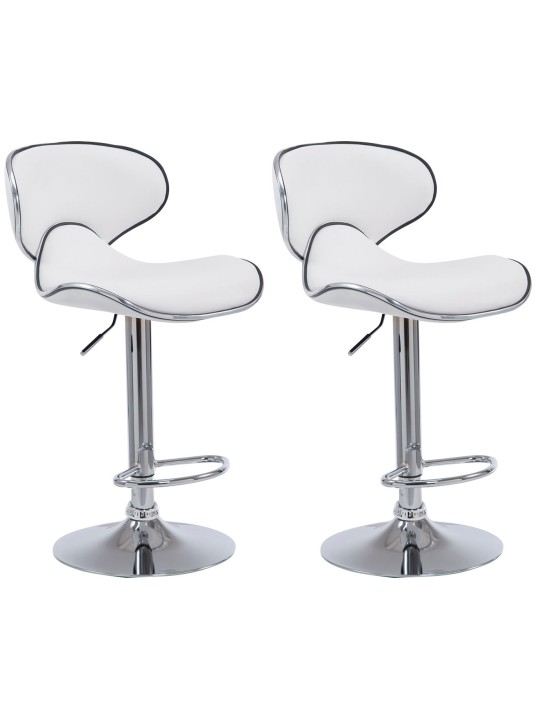 Lot de 2 tabourets de bar Las Vegas V2 simili cuir chromé, blanc