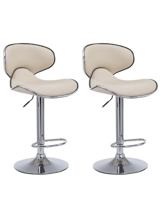 Lot de 2 tabourets de bar Las Vegas V2 simili cuir chromé, crème