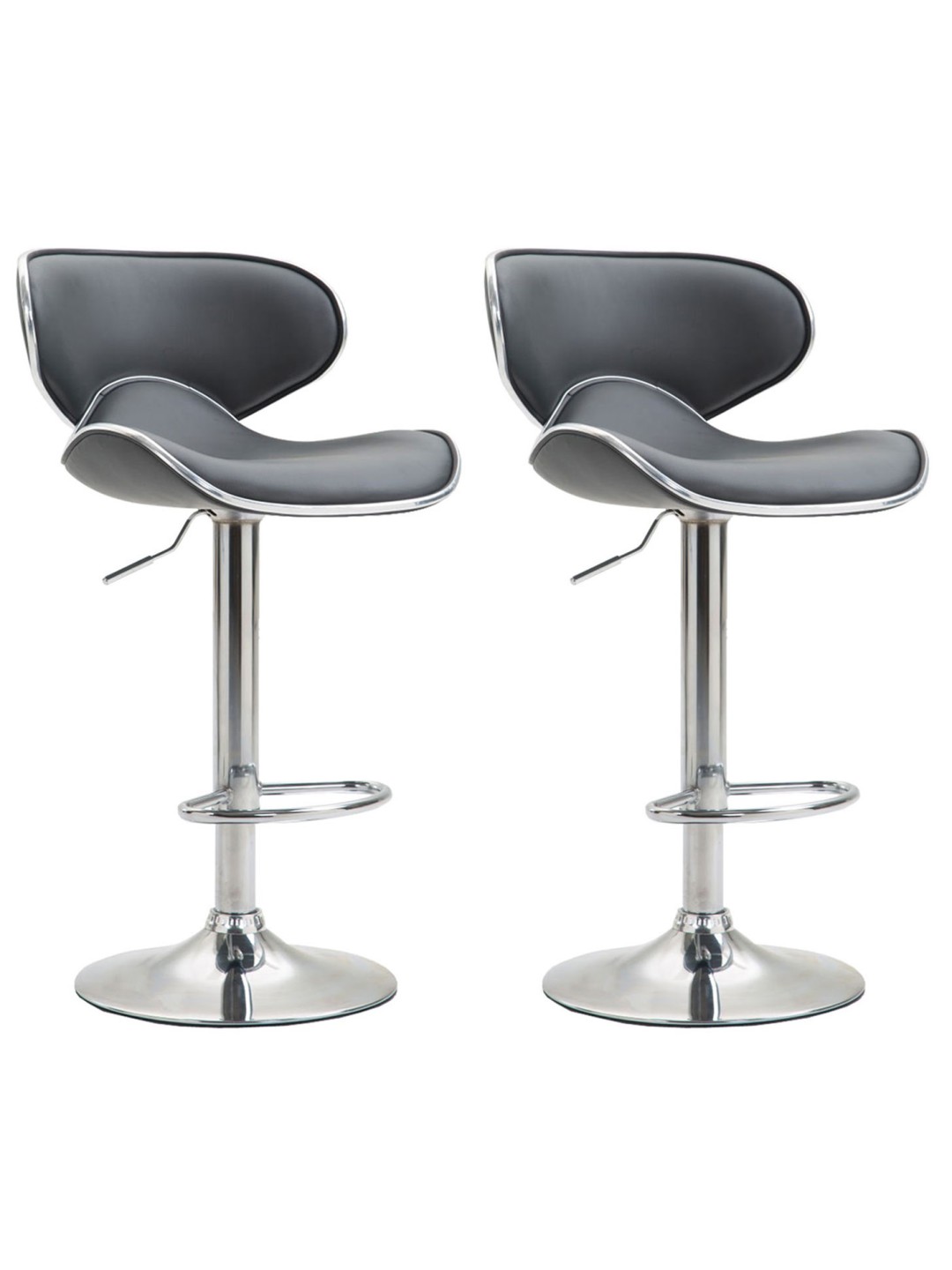 Lot de 2 tabourets de bar Las Vegas V2 simili cuir chromé, gris