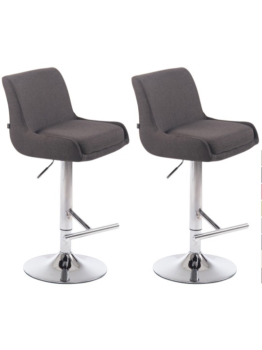 Lot de 2 Tabourets de Bar Club Tissu Chrome, gris foncé Lot de 2 Tabourets de Bar Club Tissu Chrome, gris foncé