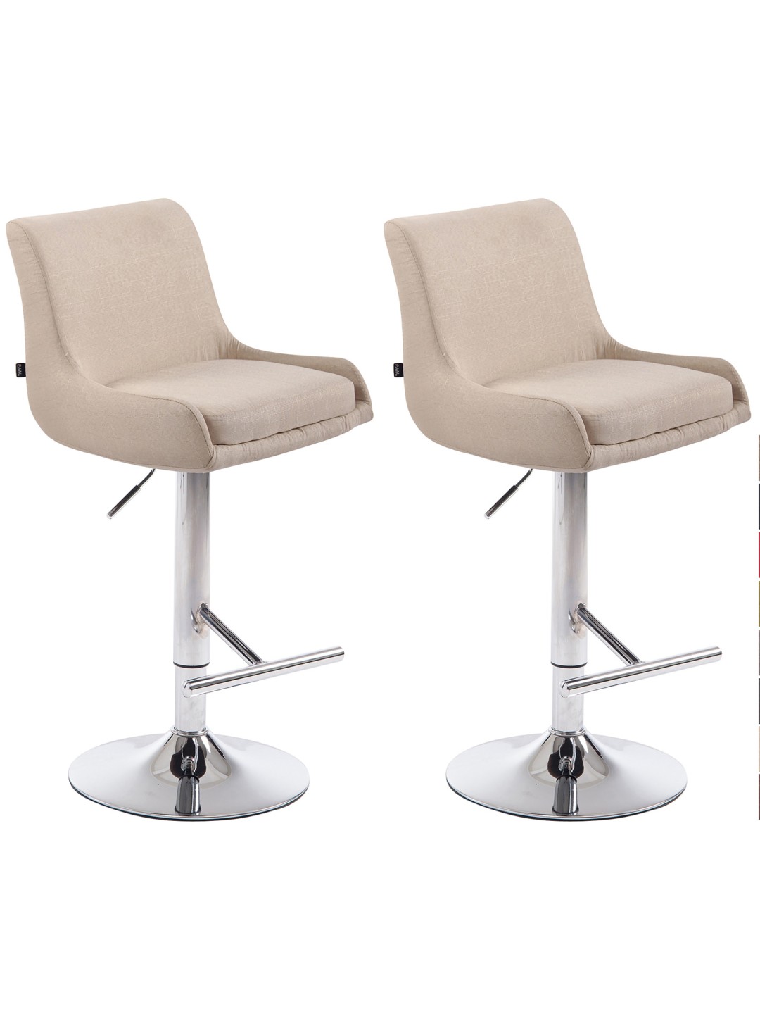 Lot de 2 Tabourets de Bar Club Tissu Chrome, crème