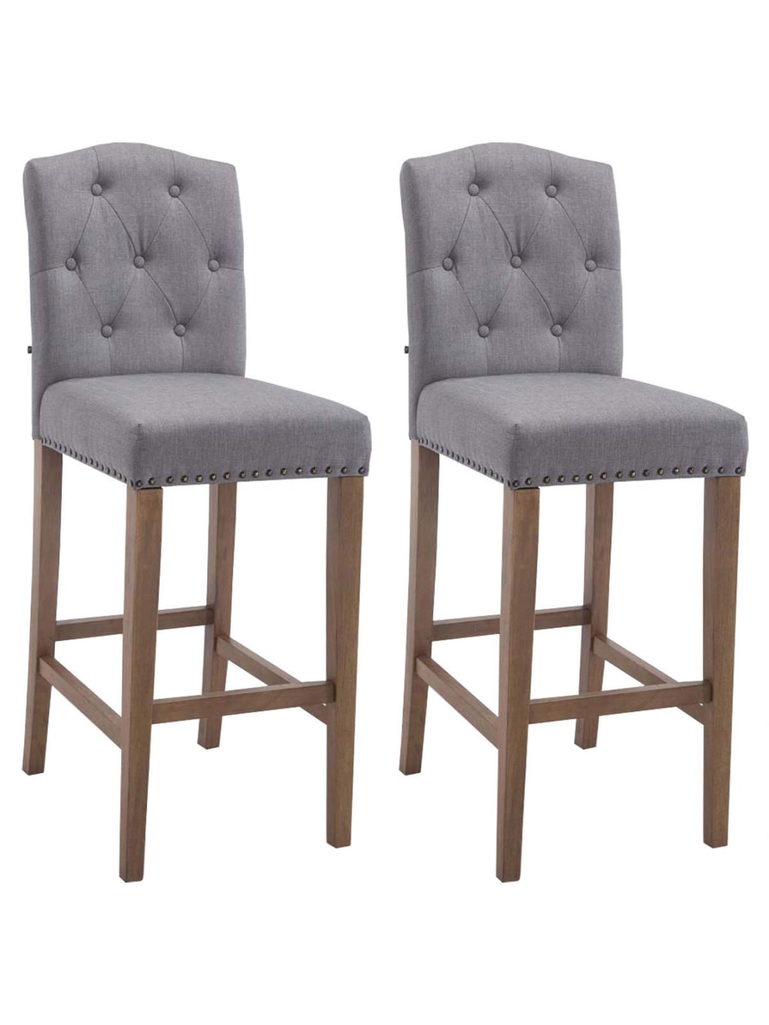 Lot de 2 tabourets de bar Louise tissu antique-clair, gris clair