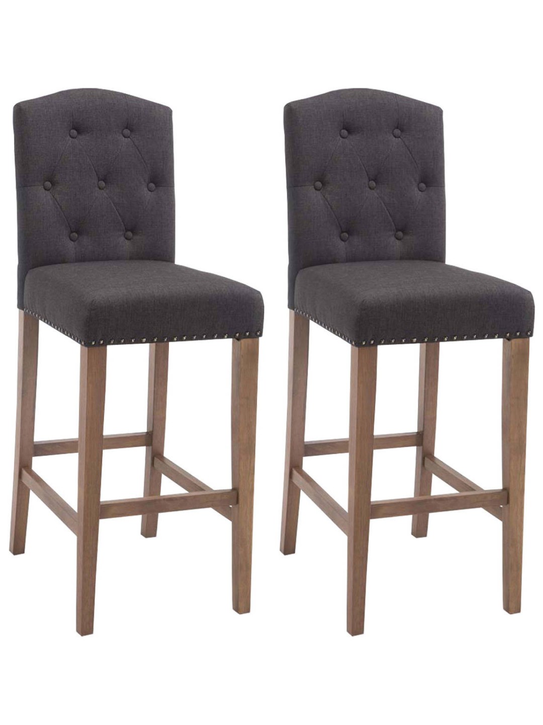Lot de 2 tabourets de bar Louise tissu antique-clair, gris foncé