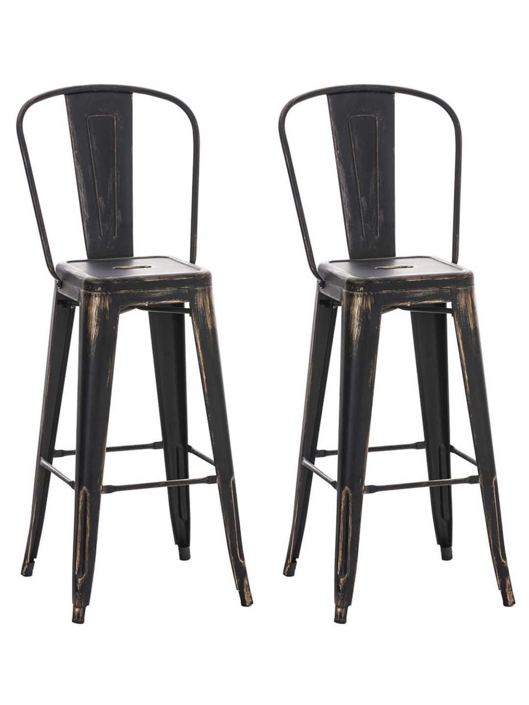 Lot de 2 tabourets de bar Aiden, noir-or