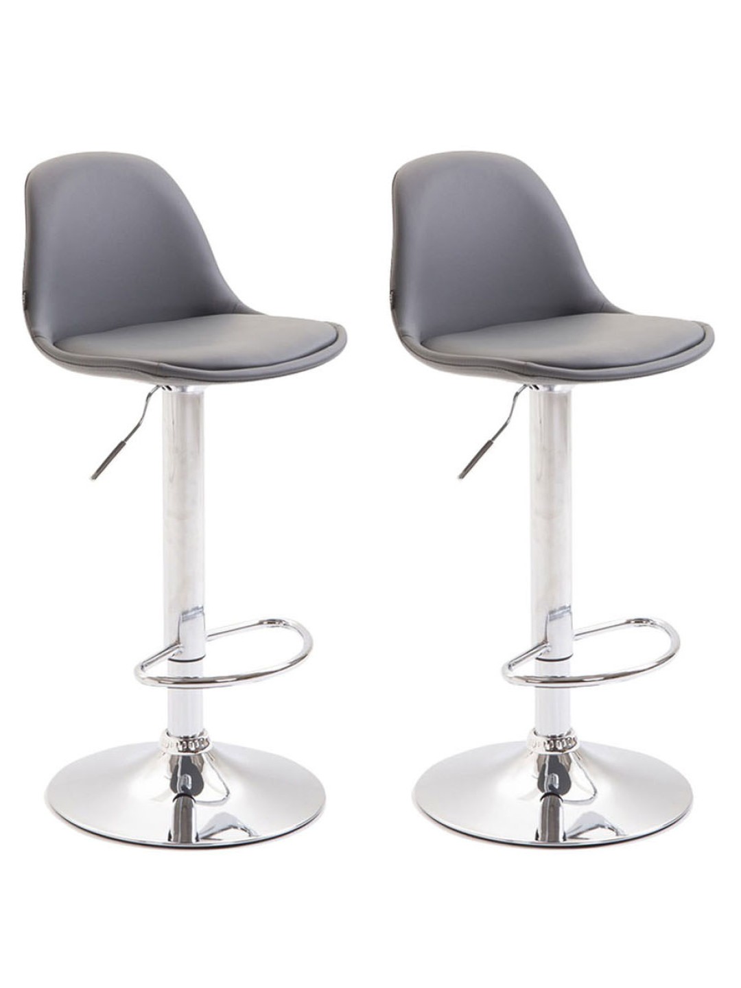 Lot de 2 tabourets de bar Kiel entièrement tapissés en simili cuir chromé, gris