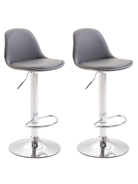 Lot de 2 tabourets de bar Kiel entièrement tapissés en simili cuir chromé, gris
