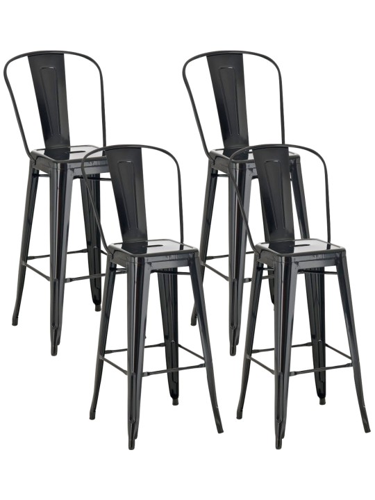 Lot de 4 tabourets de bar Aiden, noir