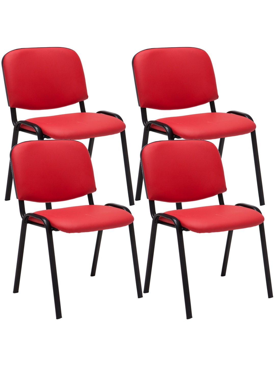 Lot de 4 chaises visiteurs Ken simili cuir, rouge