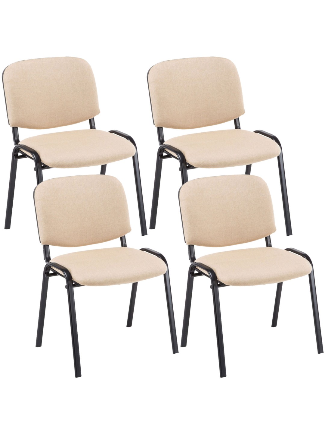 Lot de 4 chaises visiteurs Ken tissu, crème