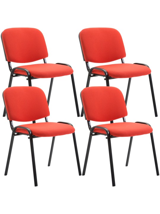 Lot de 4 chaises visiteurs Ken tissu, rouge